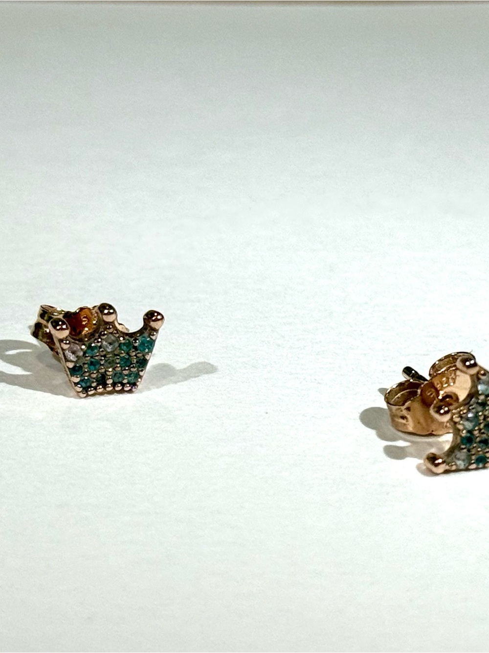Pandora Rose Gold Crown Stud Earrings with Teal Stones